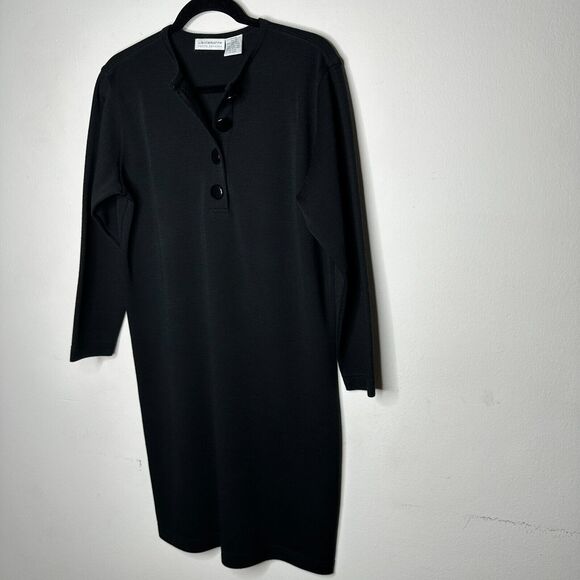 Liz Claiborne Black Henley V-Style Half Button 3/4 Sleeve Wool Dress M - Picture 3 of 11